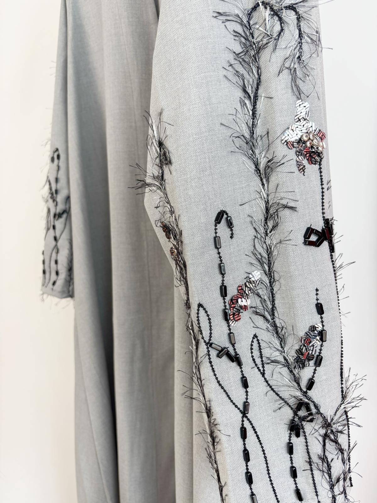 Black Branche  Light Gray Abaya