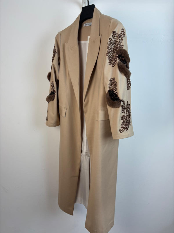 Mixed Fur Beige Long Coat