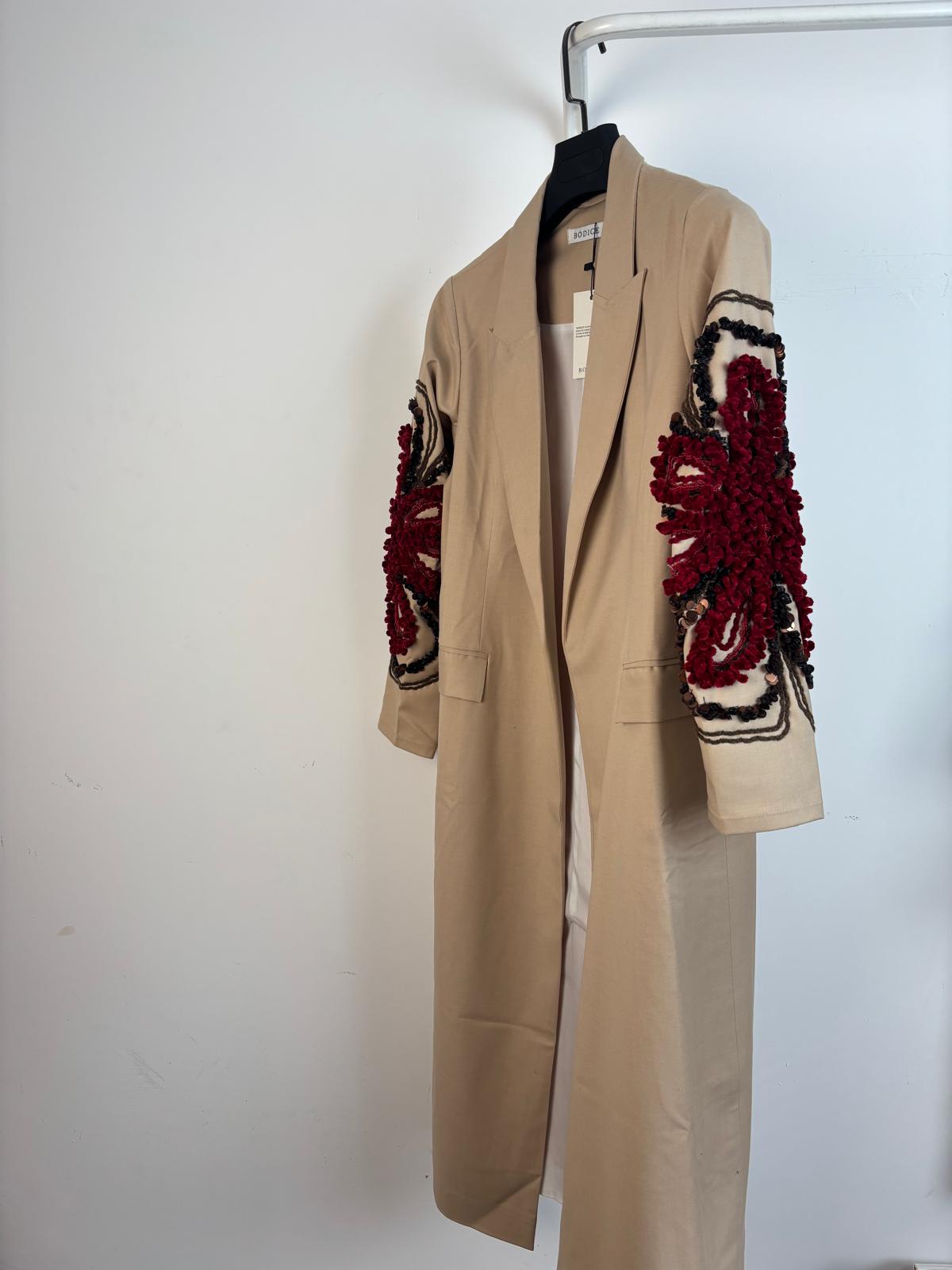 Beige Red  flower Long Coat